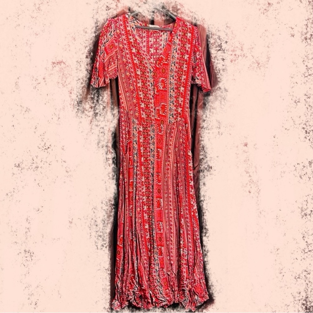 Bohemian Maxi Dress- Beautiful Red Floral Pattern